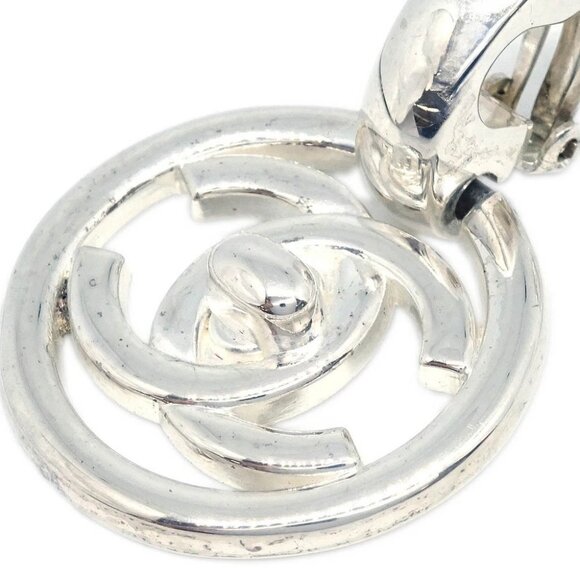Chanel Hoop Dangle CC Earrings Silver Clip-On 97P - Picture 2 of 4